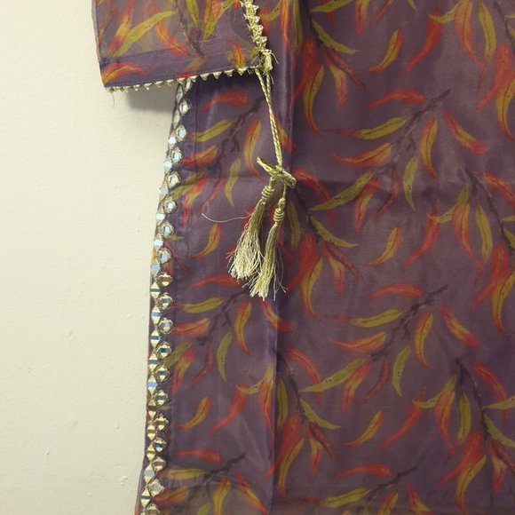 Organza Printed 3 Pcs Suit - Silk Plazzo & Organza Dupatta - Picture 6 of 7